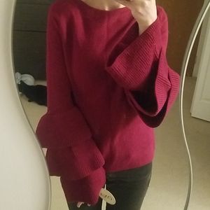 Cherry red sweater with puffy sleeves